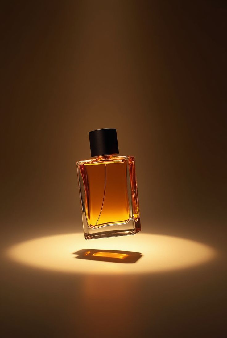 A luxury fragrance bottle in dramatic editorial light