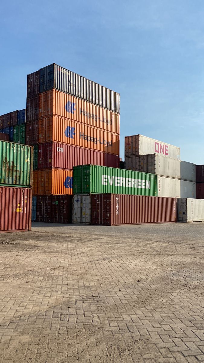 Stacked shipping containers at an international port